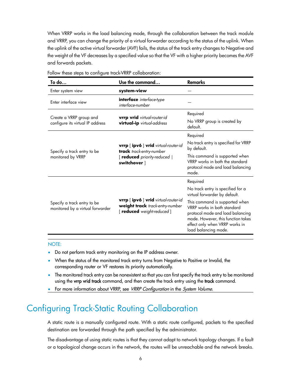 Configuring track-static routing collaboration | H3C Technologies H3C SecPath F1000-E User Manual | Page 289 / 326