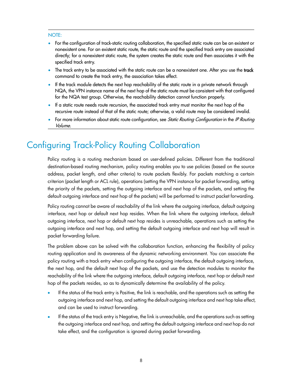 Configuring track-policy routing collaboration | H3C Technologies H3C SecPath F1000-E User Manual | Page 291 / 326