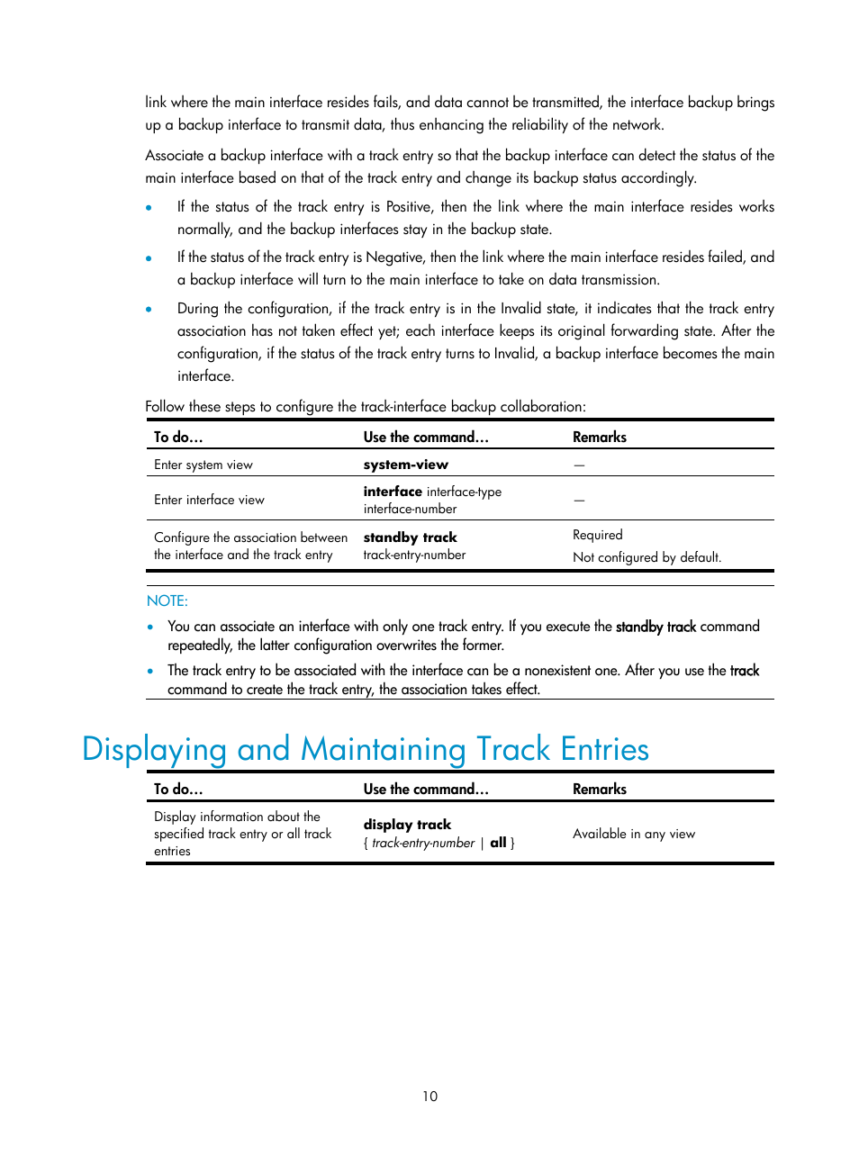 Displaying and maintaining track entries | H3C Technologies H3C SecPath F1000-E User Manual | Page 293 / 326