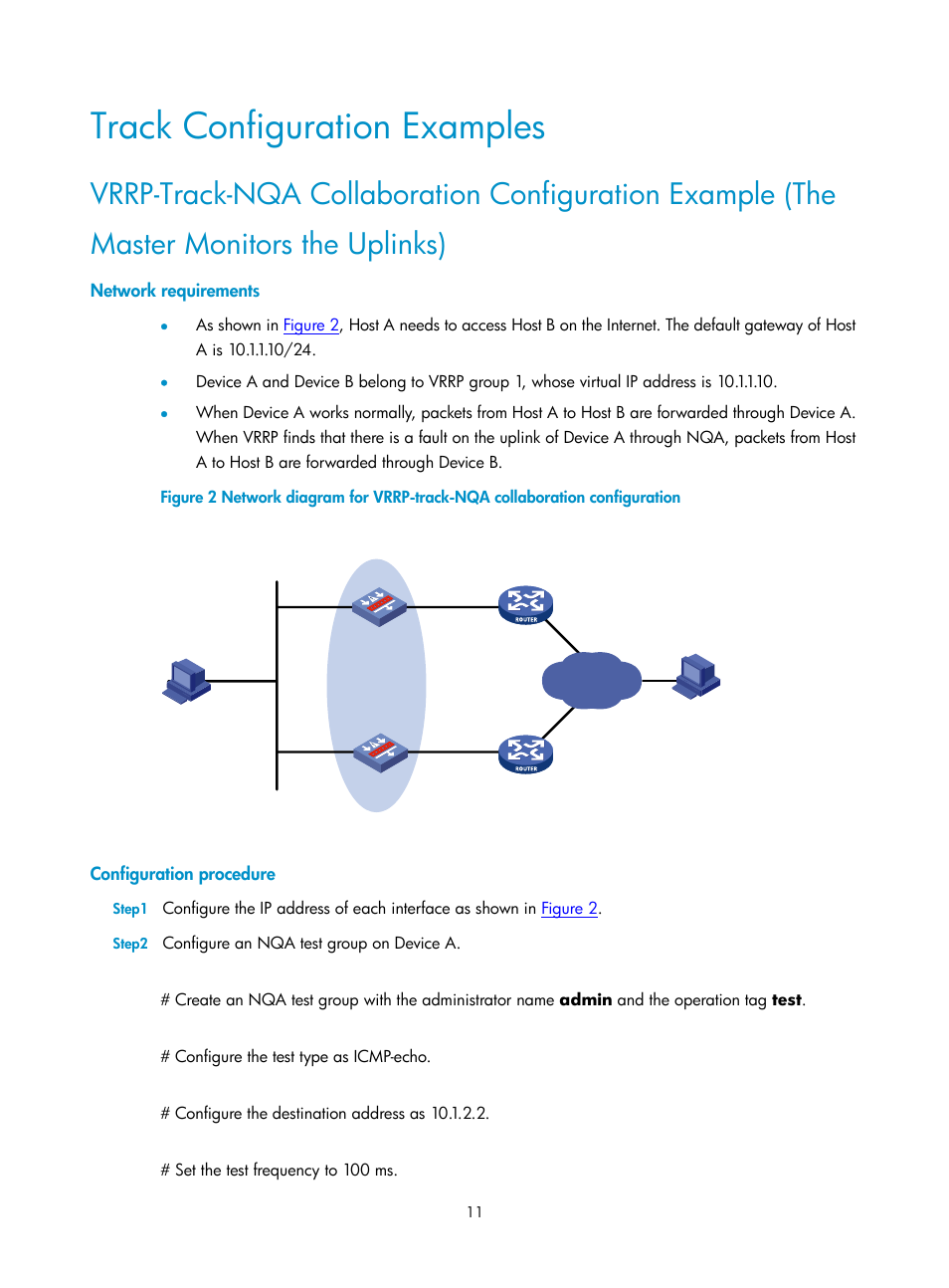 Track configuration examples, Network requirements, Configuration procedure | H3C Technologies H3C SecPath F1000-E User Manual | Page 294 / 326