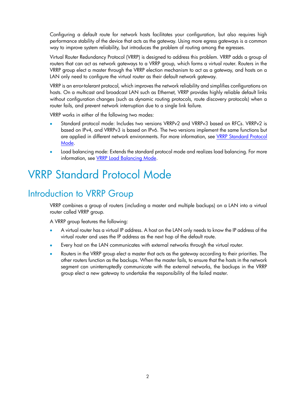 Vrrp standard protocol mode, Introduction to vrrp group | H3C Technologies H3C SecPath F1000-E User Manual | Page 3 / 326