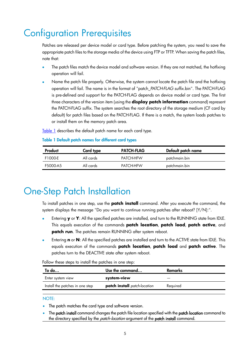 Configuration prerequisites, One-step patch installation | H3C Technologies H3C SecPath F1000-E User Manual | Page 322 / 326