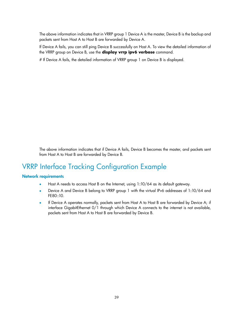 Vrrp interface tracking configuration example, Network requirements | H3C Technologies H3C SecPath F1000-E User Manual | Page 40 / 326