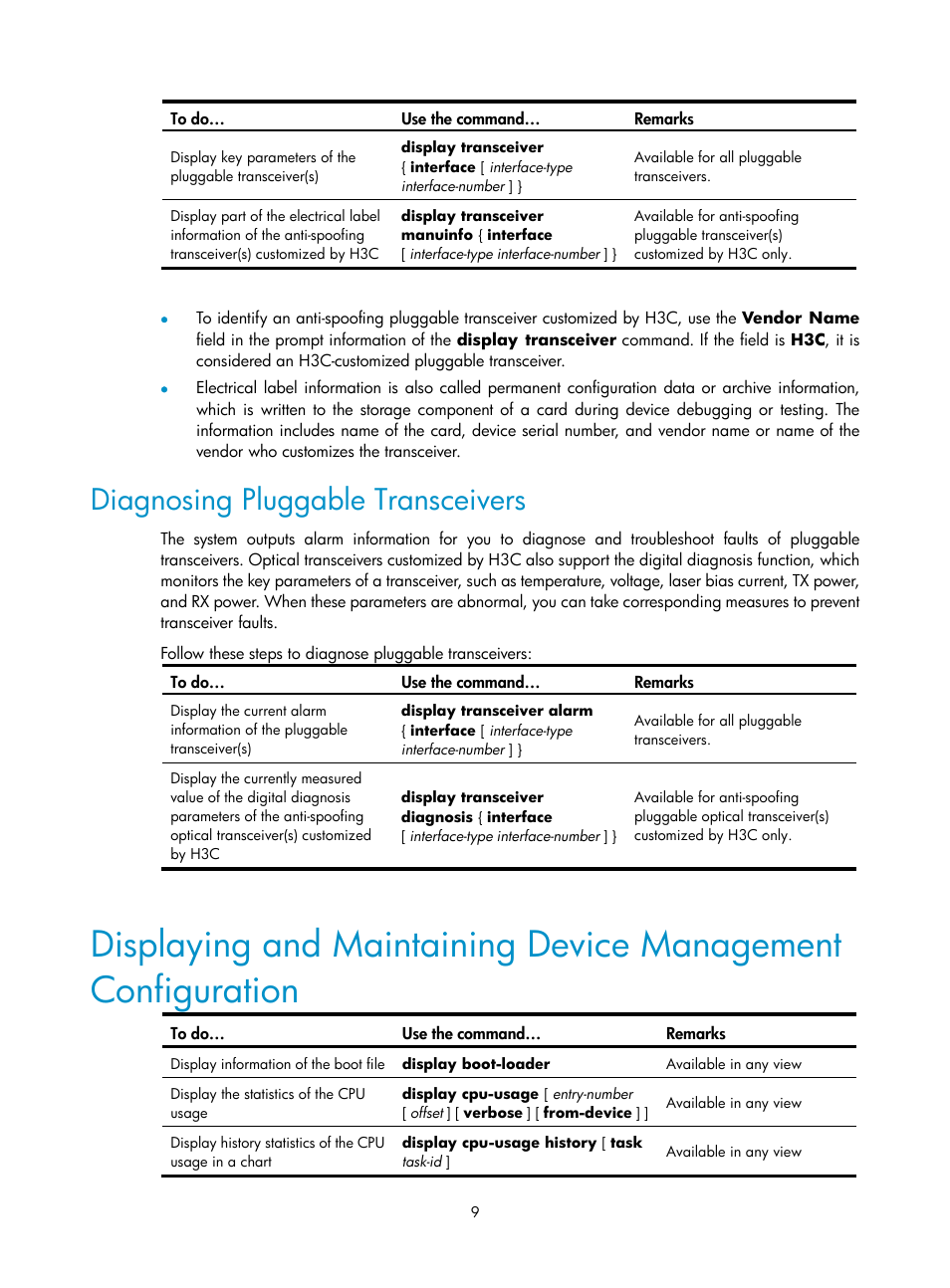 Diagnosing pluggable transceivers | H3C Technologies H3C SecPath F1000-E User Manual | Page 62 / 326