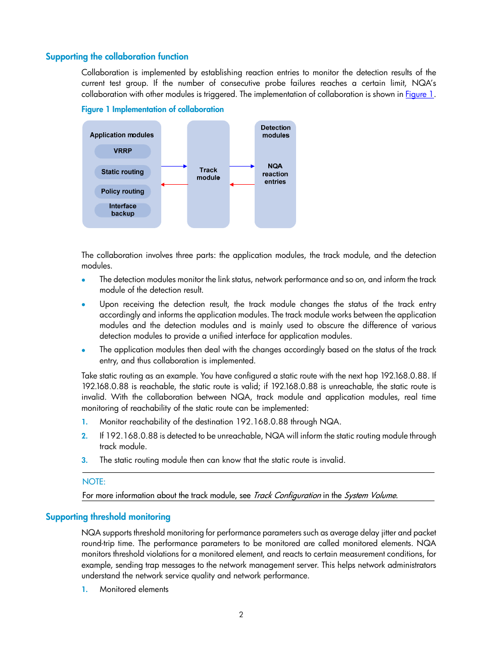 Supporting the collaboration function, Supporting threshold monitoring | H3C Technologies H3C SecPath F1000-E User Manual | Page 68 / 326