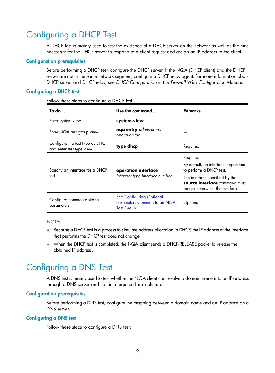 Configuring a dhcp test, Configuration prerequisites, Configuring a dns test | H3C Technologies H3C SecPath F1000-E User Manual | Page 75 / 326