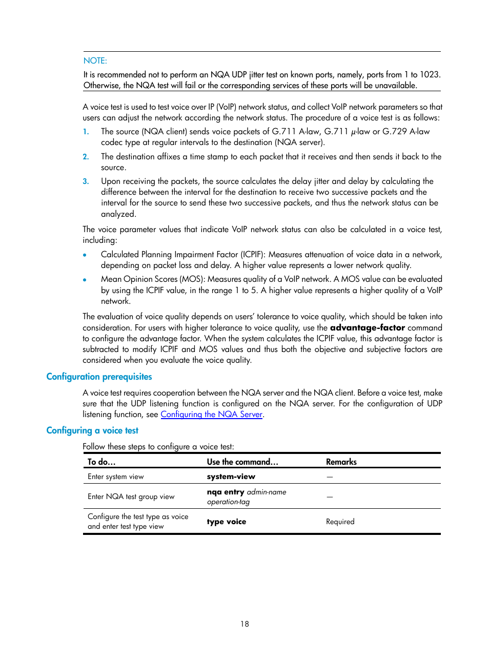 Configuration prerequisites, Configuring a voice test | H3C Technologies H3C SecPath F1000-E User Manual | Page 84 / 326