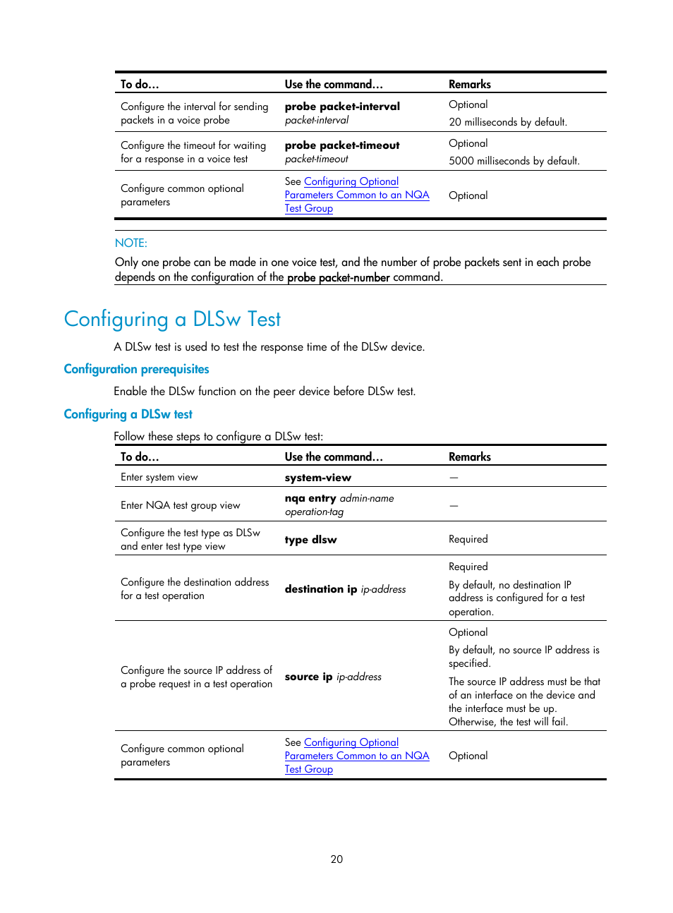 Configuring a dlsw test, Configuration prerequisites | H3C Technologies H3C SecPath F1000-E User Manual | Page 86 / 326