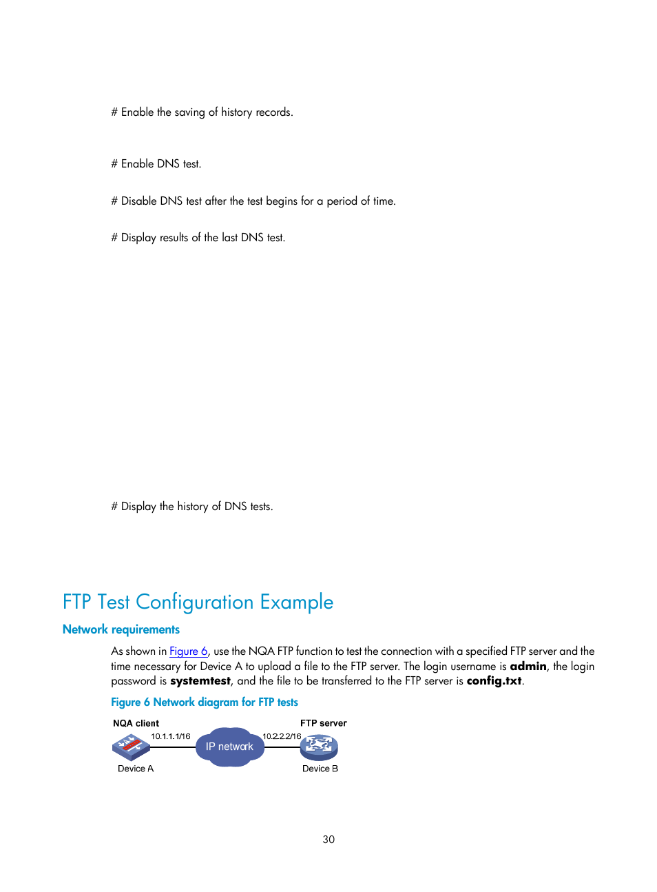 Ftp test configuration example, Network requirements | H3C Technologies H3C SecPath F1000-E User Manual | Page 96 / 326