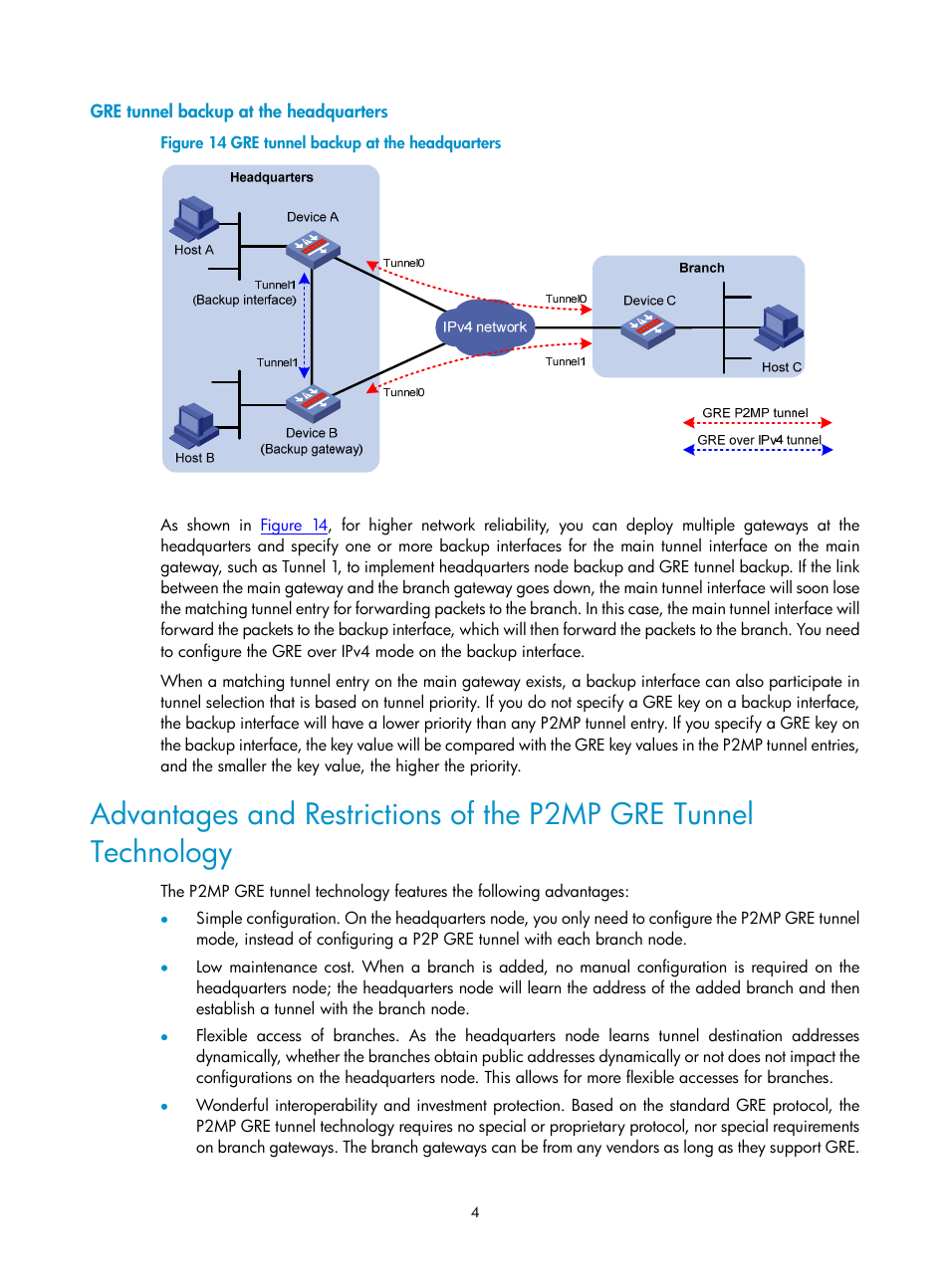 Gre tunnel backup at the headquarters | H3C Technologies H3C SecPath F1000-E User Manual | Page 20 / 80