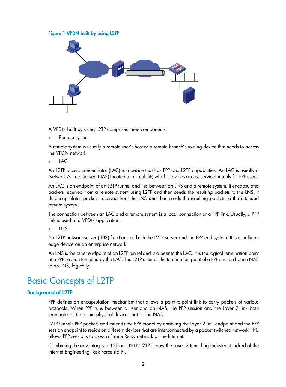 Basic concepts of l2tp, Background of l2tp, Figure 1 | H3C Technologies H3C SecPath F1000-E User Manual | Page 35 / 80