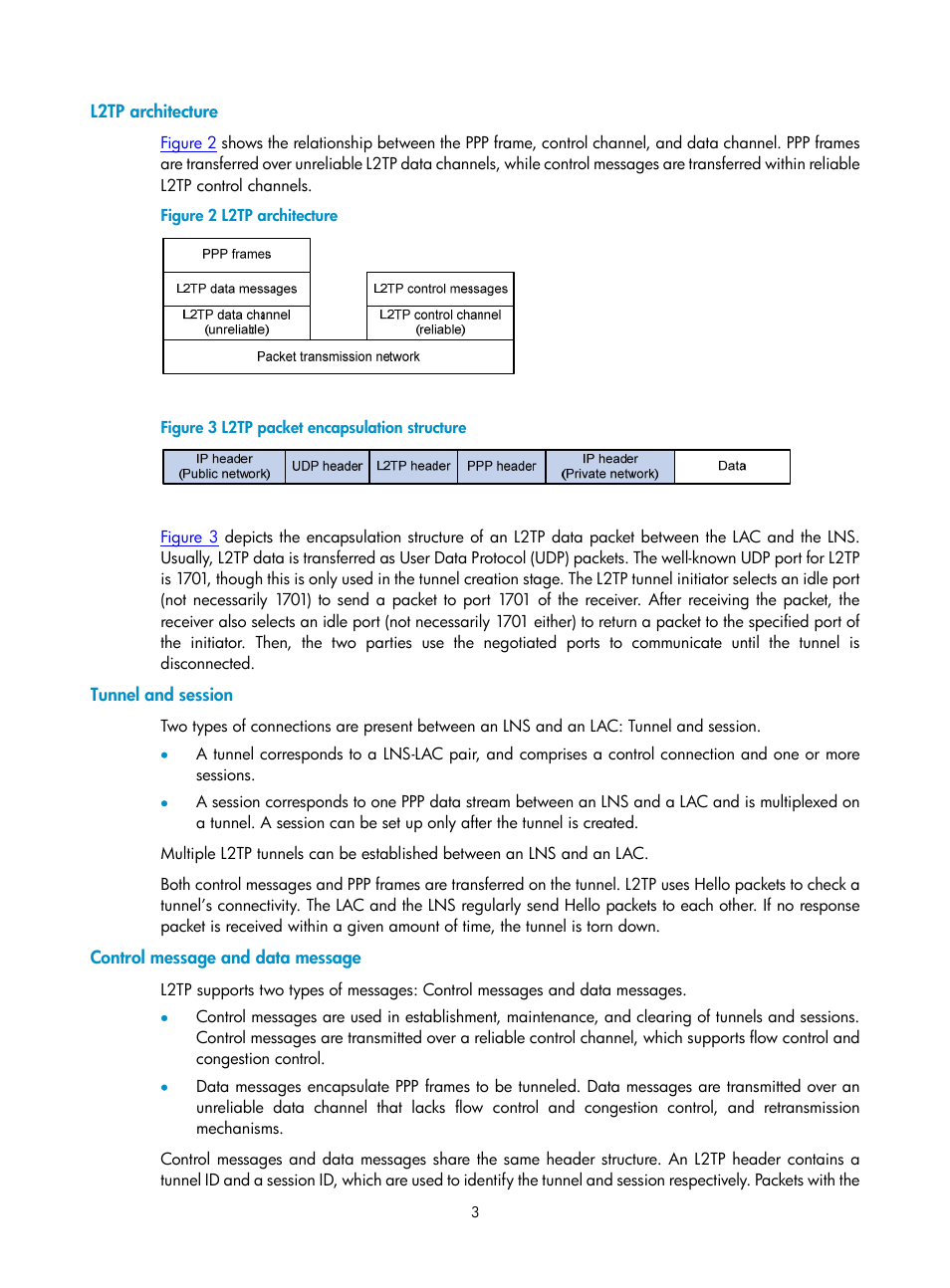 L2tp architecture, Tunnel and session, Control message and data message | H3C Technologies H3C SecPath F1000-E User Manual | Page 36 / 80