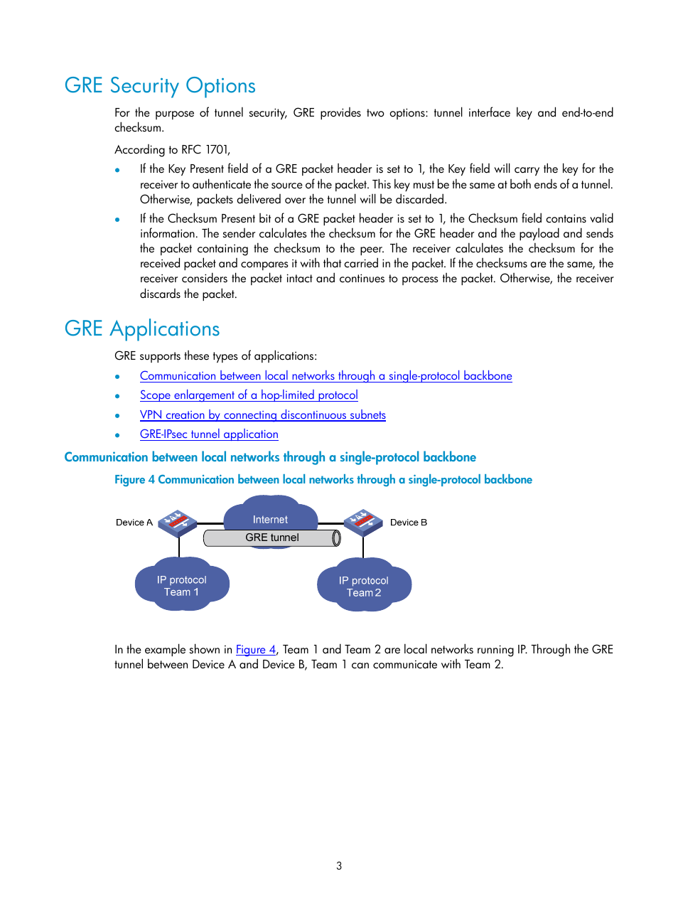 Gre security options, Gre applications | H3C Technologies H3C SecPath F1000-E User Manual | Page 4 / 80