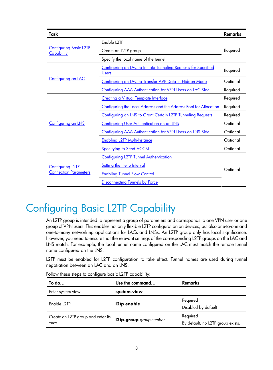 Configuring basic l2tp capability | H3C Technologies H3C SecPath F1000-E User Manual | Page 41 / 80