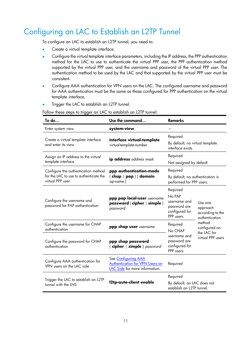 Configuring an lac to establish an l2tp tunnel | H3C Technologies H3C SecPath F1000-E User Manual | Page 44 / 80