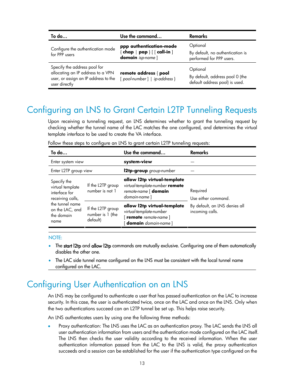 Configuring user authentication on an lns | H3C Technologies H3C SecPath F1000-E User Manual | Page 46 / 80