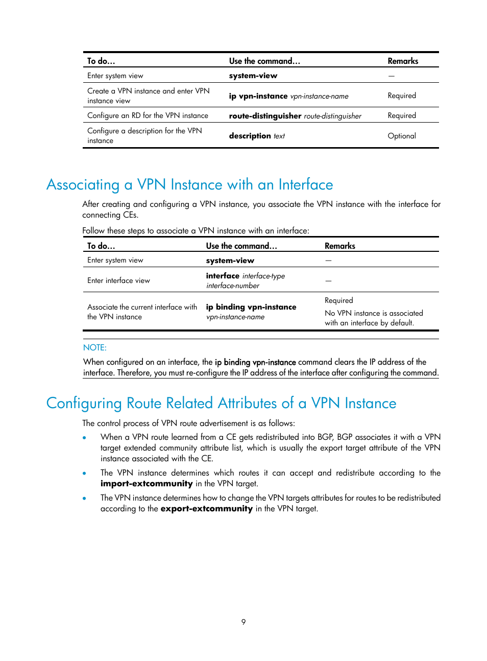 Associating a vpn instance with an interface | H3C Technologies H3C SecPath F1000-E User Manual | Page 72 / 80