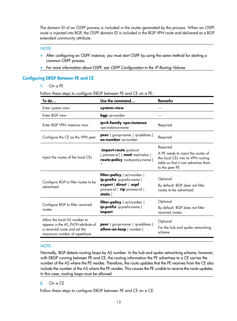 Configuring ebgp between pe and ce | H3C Technologies H3C SecPath F1000-E User Manual | Page 76 / 80