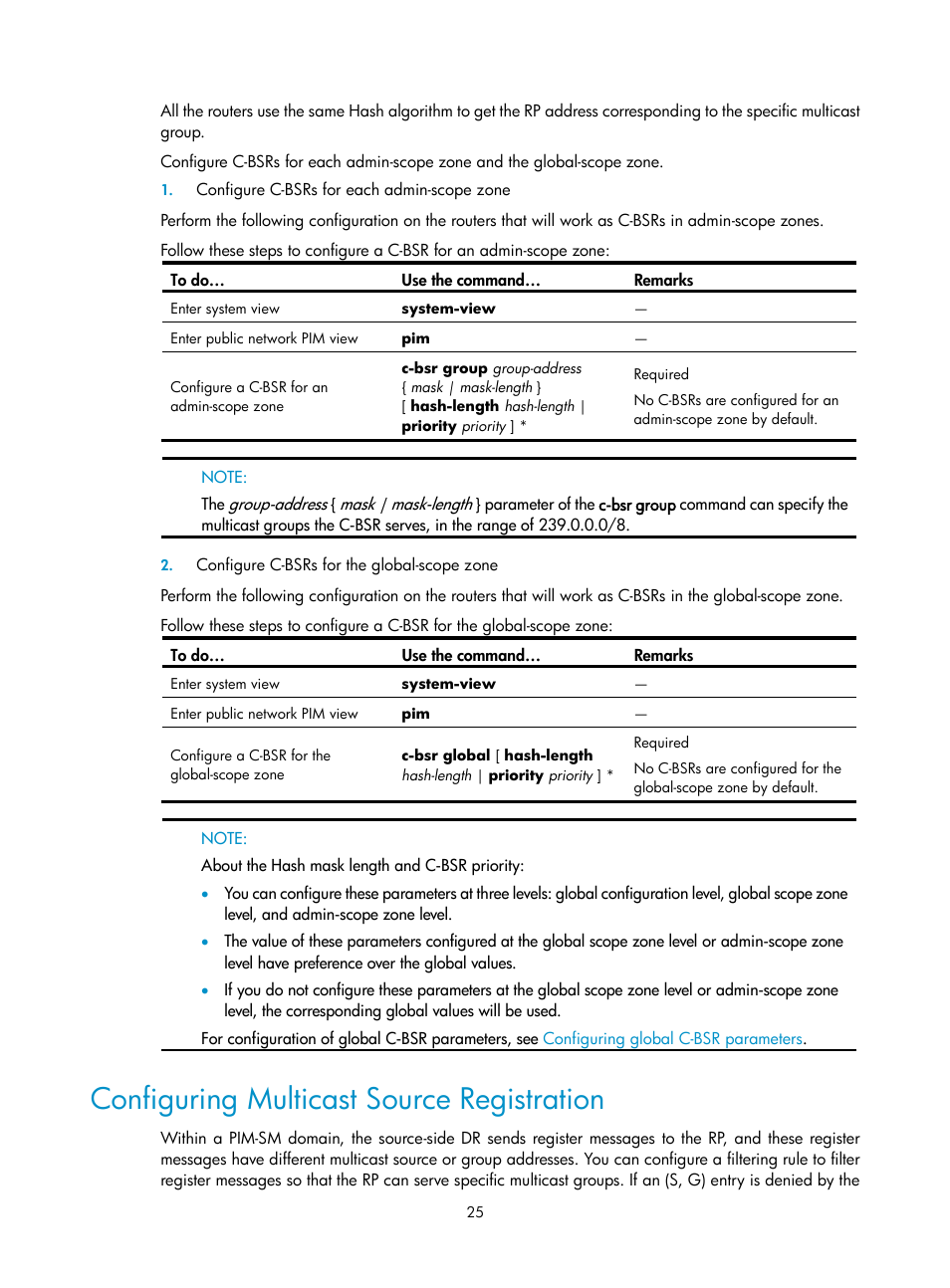 Configuring multicast source registration | H3C Technologies H3C SecPath F1000-E User Manual | Page 121 / 225
