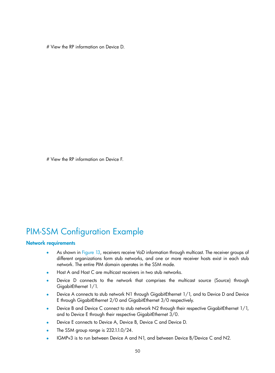 Pim-ssm configuration example, Network requirements | H3C Technologies H3C SecPath F1000-E User Manual | Page 146 / 225