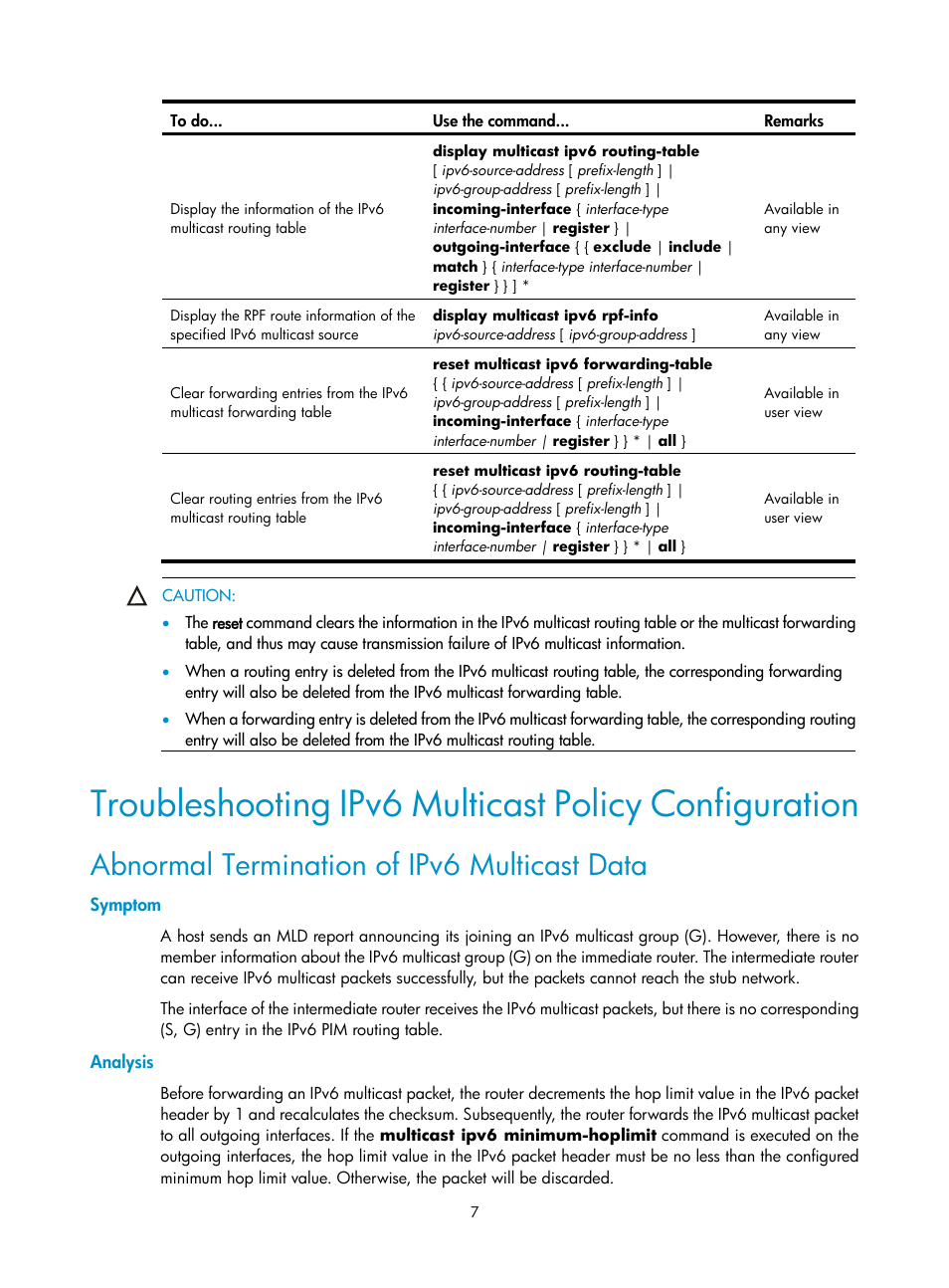 Abnormal termination of ipv6 multicast data, Symptom, Analysis | H3C Technologies H3C SecPath F1000-E User Manual | Page 160 / 225