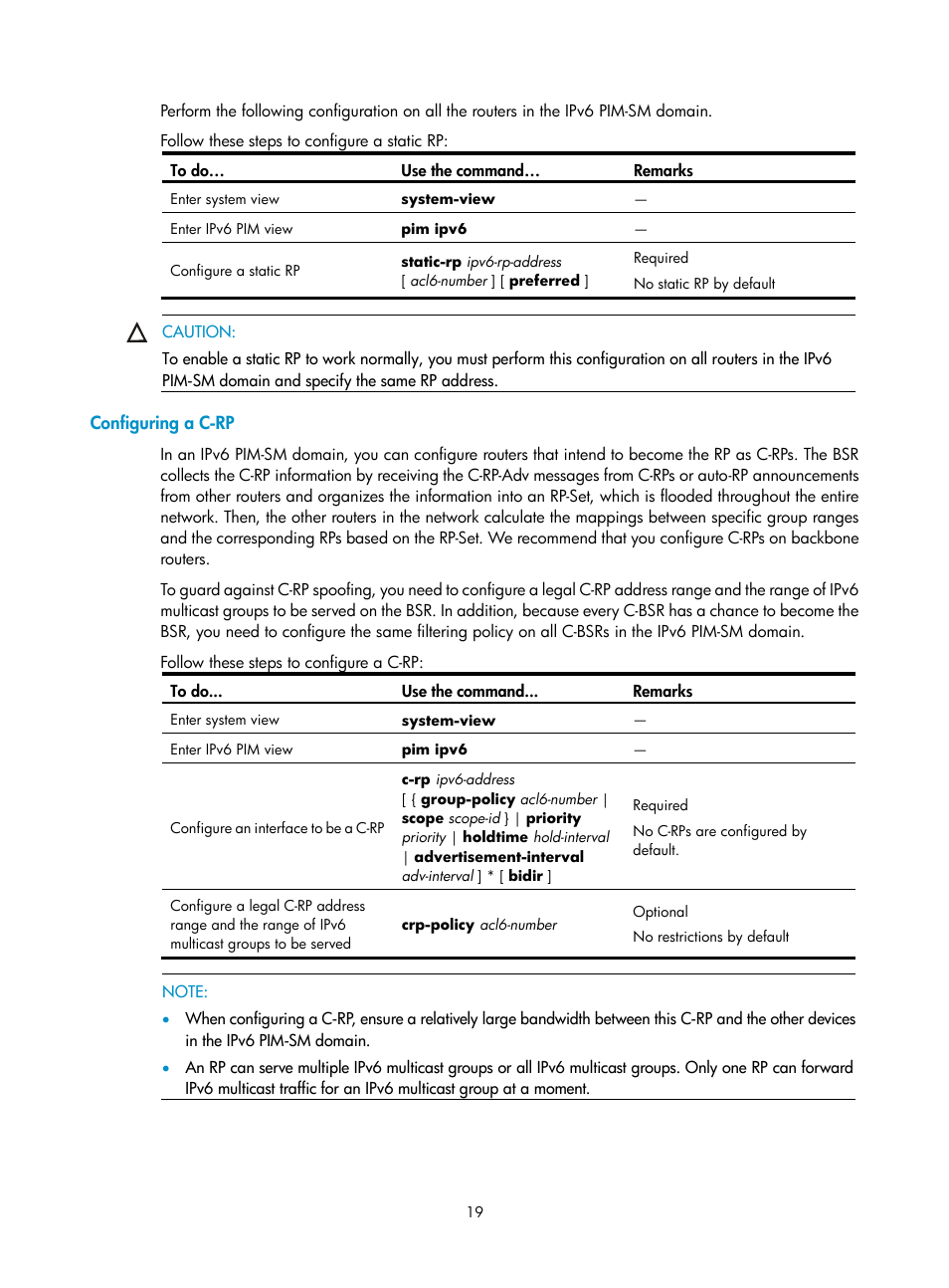Configuring a c-rp | H3C Technologies H3C SecPath F1000-E User Manual | Page 182 / 225