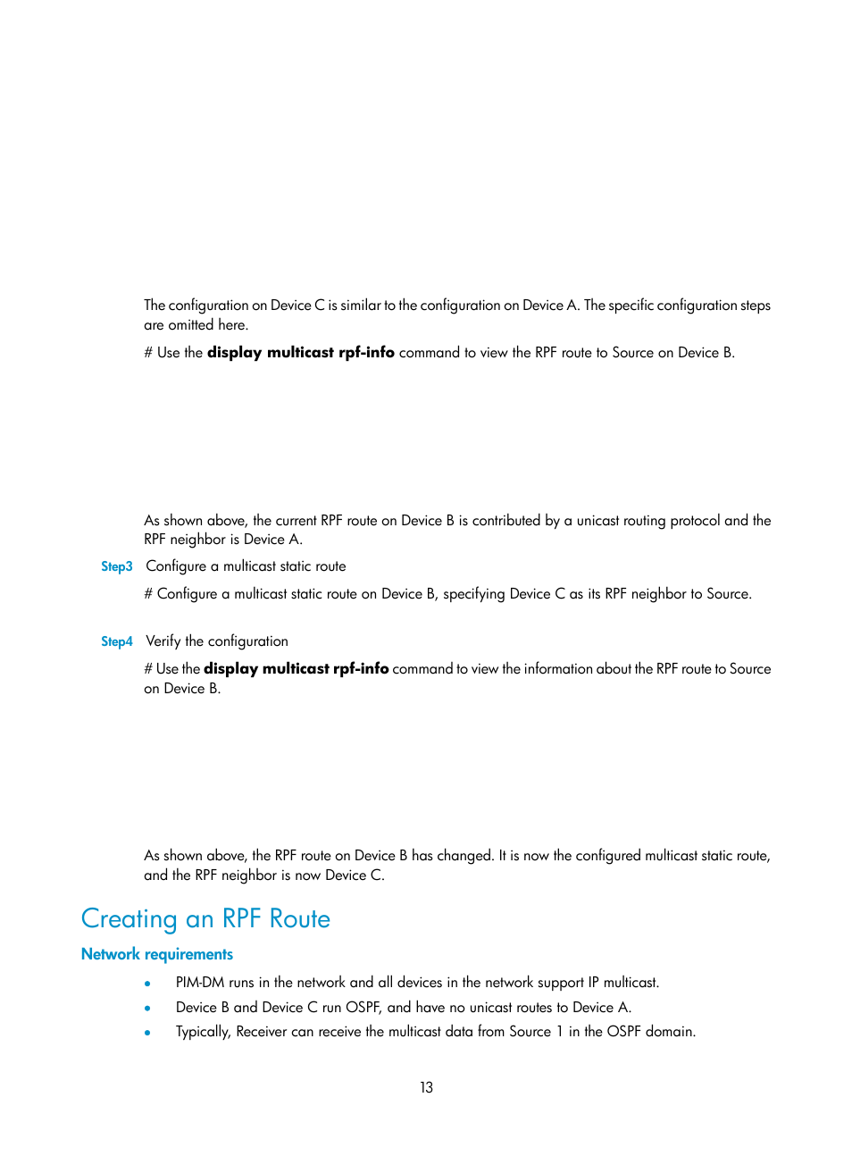 Creating an rpf route, Network requirements | H3C Technologies H3C SecPath F1000-E User Manual | Page 27 / 225