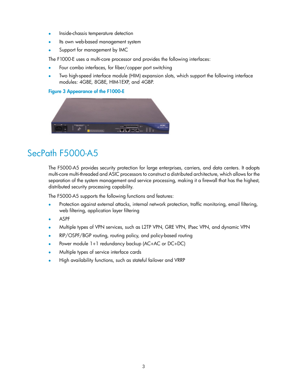 Secpath f5000-a5 | H3C Technologies H3C SecPath F1000-E User Manual | Page 11 / 126
