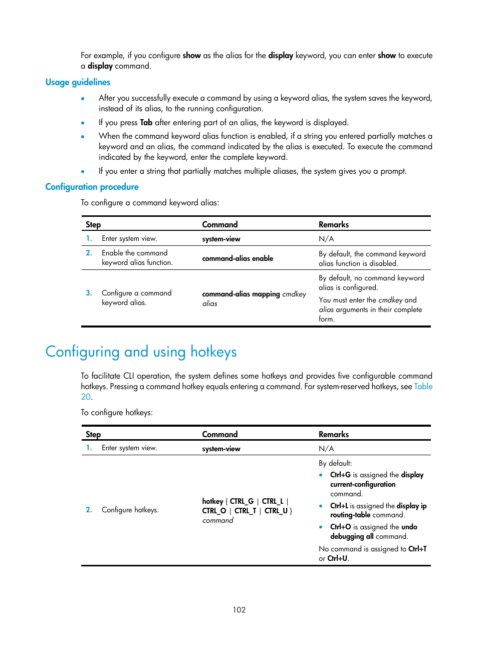 Usage guidelines, Configuration procedure, Configuring and using hotkeys | H3C Technologies H3C SecPath F1000-E User Manual | Page 110 / 126