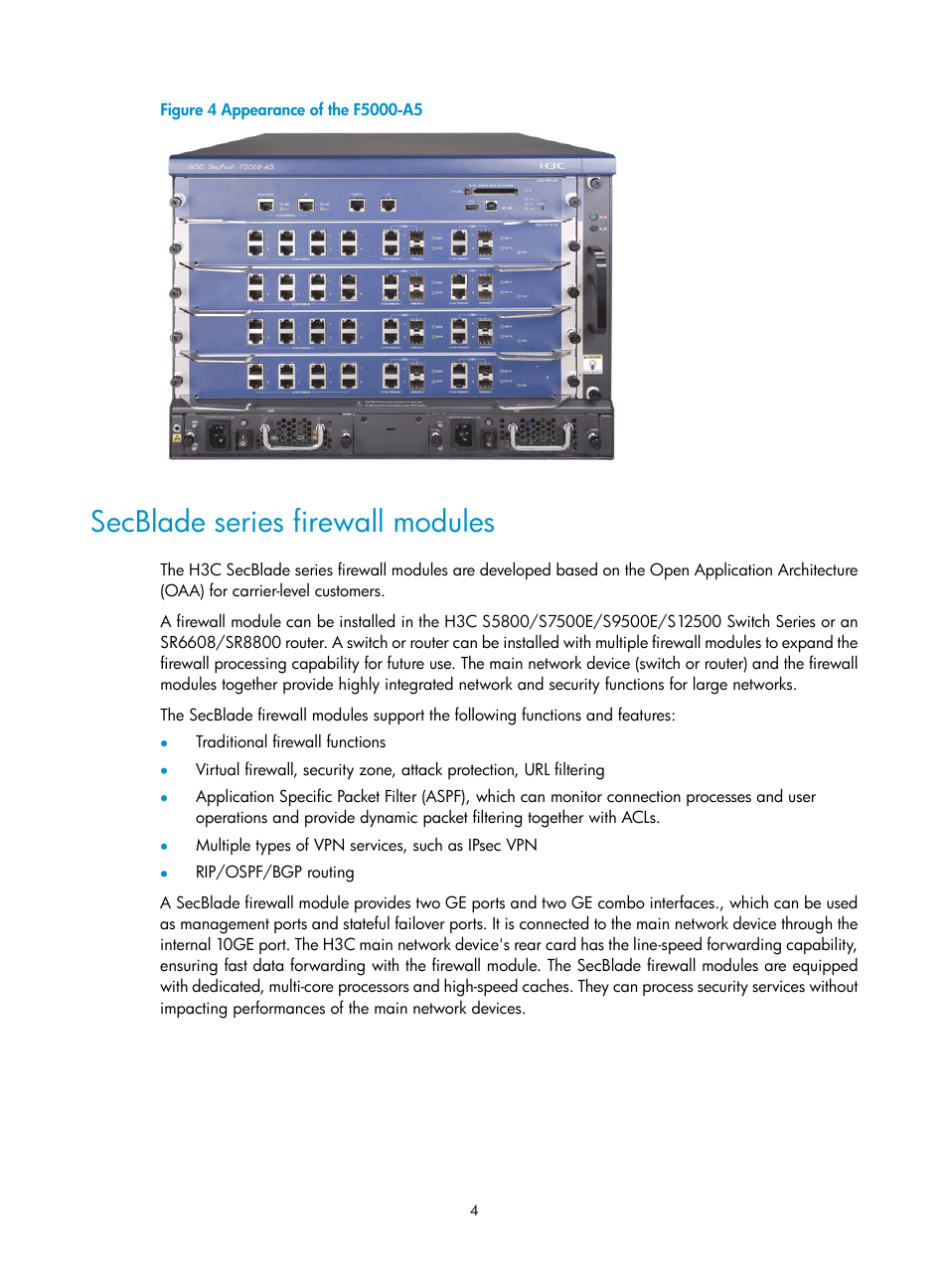 Secblade series firewall modules | H3C Technologies H3C SecPath F1000-E User Manual | Page 12 / 126