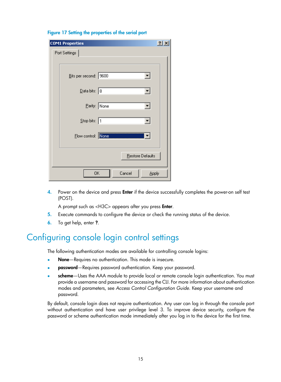 Configuring console login control settings | H3C Technologies H3C SecPath F1000-E User Manual | Page 23 / 126