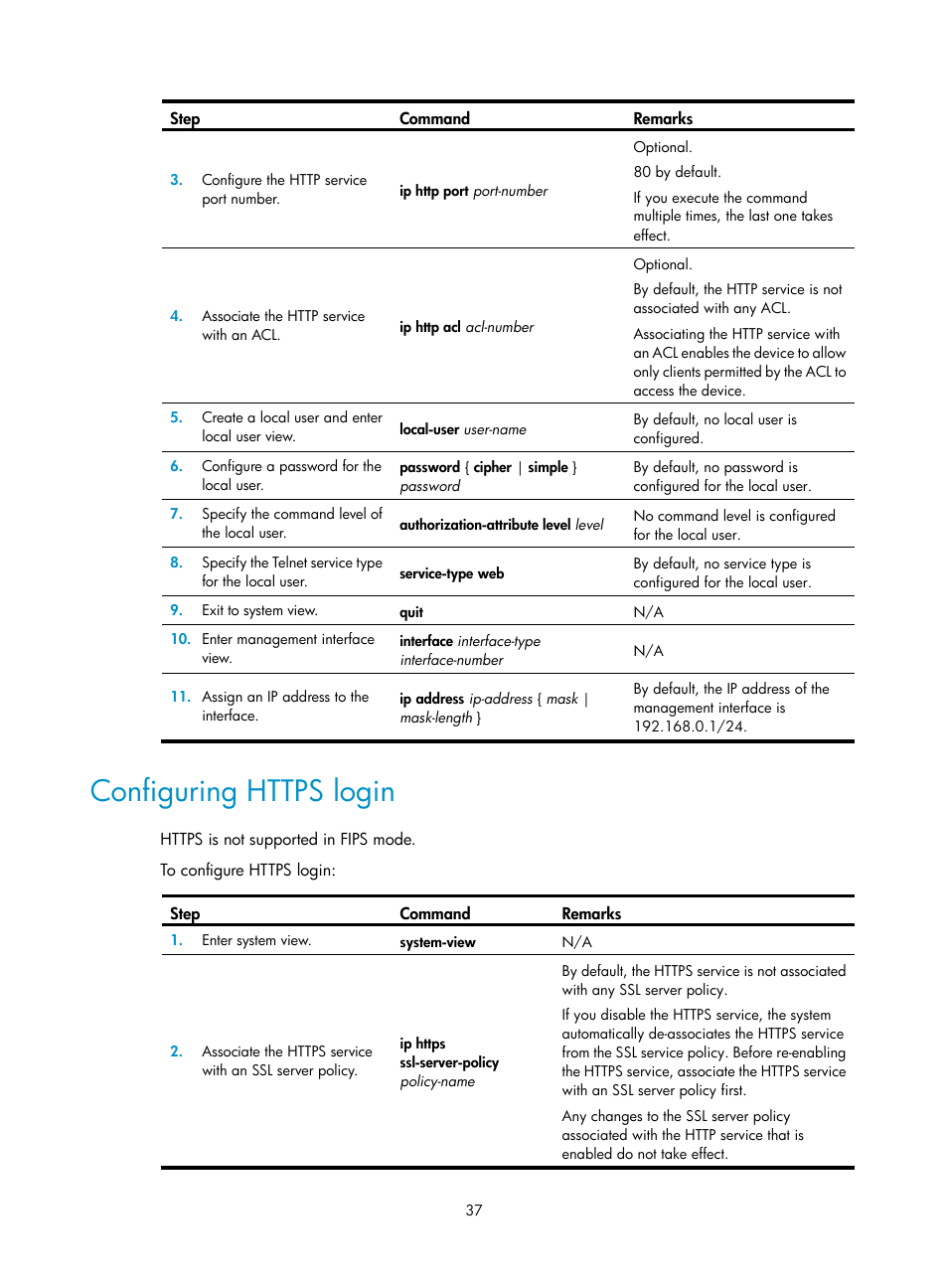 Configuring https login | H3C Technologies H3C SecPath F1000-E User Manual | Page 45 / 126