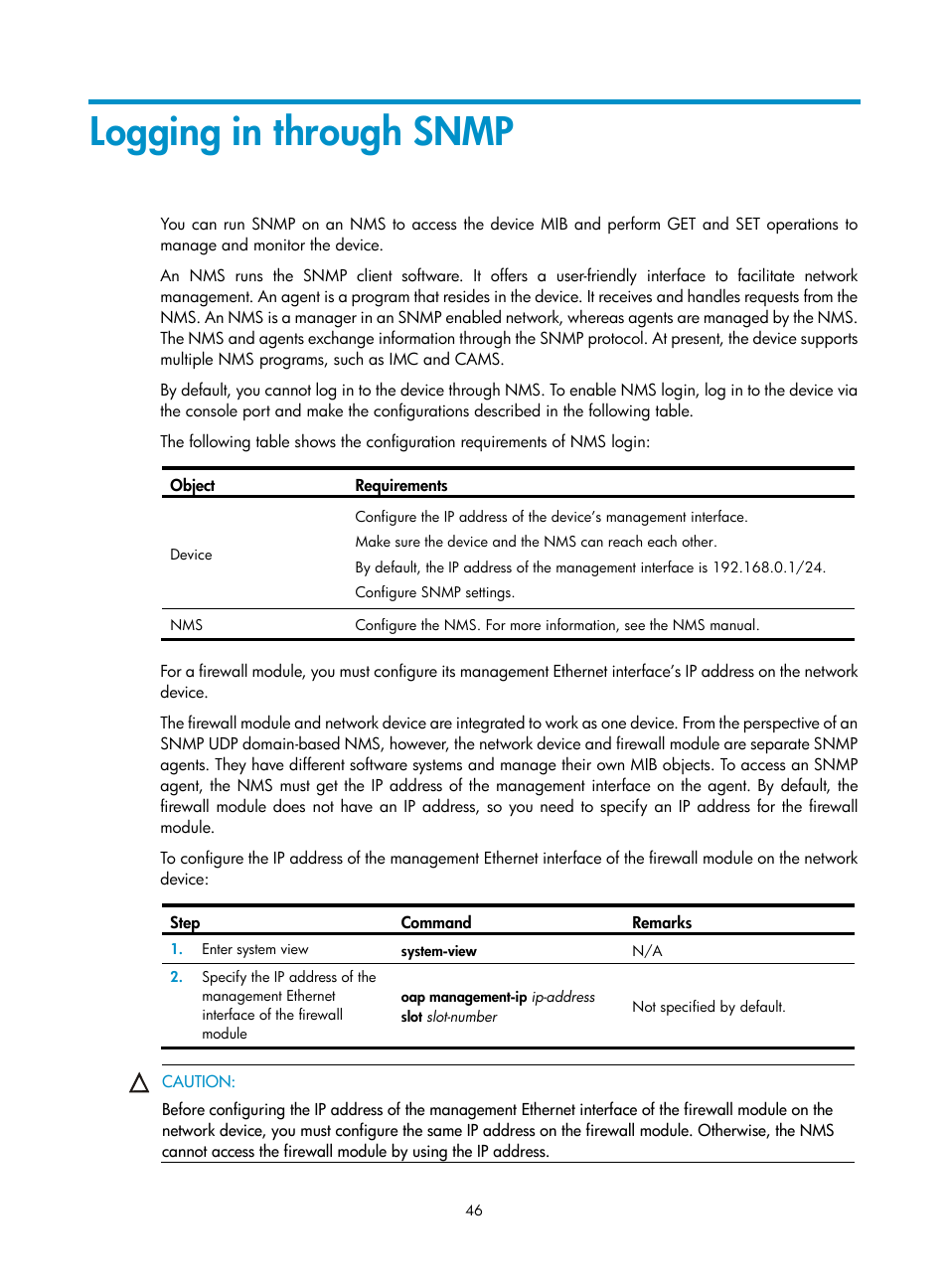 Logging in through snmp | H3C Technologies H3C SecPath F1000-E User Manual | Page 54 / 126