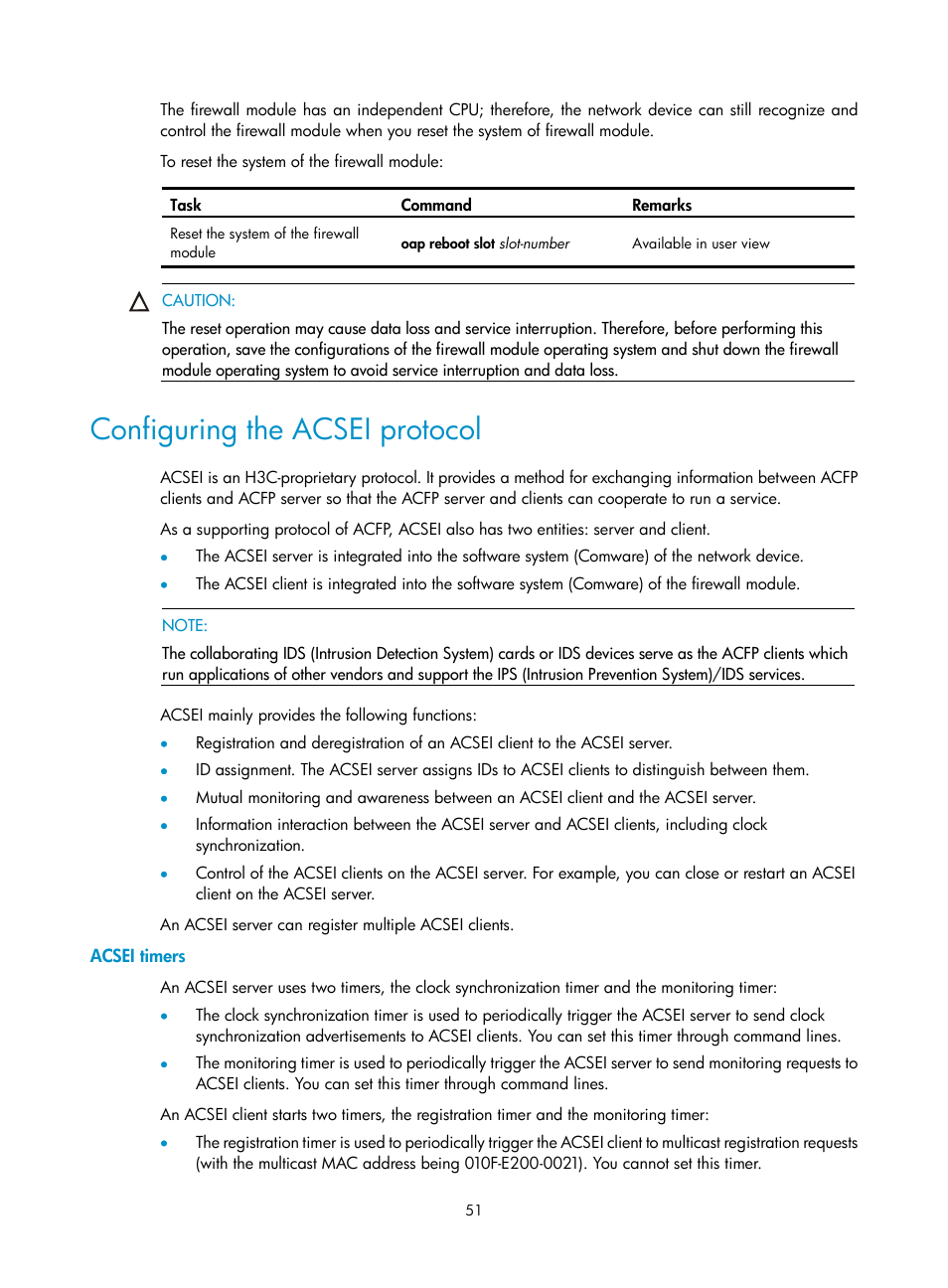 Configuring the acsei protocol, Acsei timers | H3C Technologies H3C SecPath F1000-E User Manual | Page 59 / 126