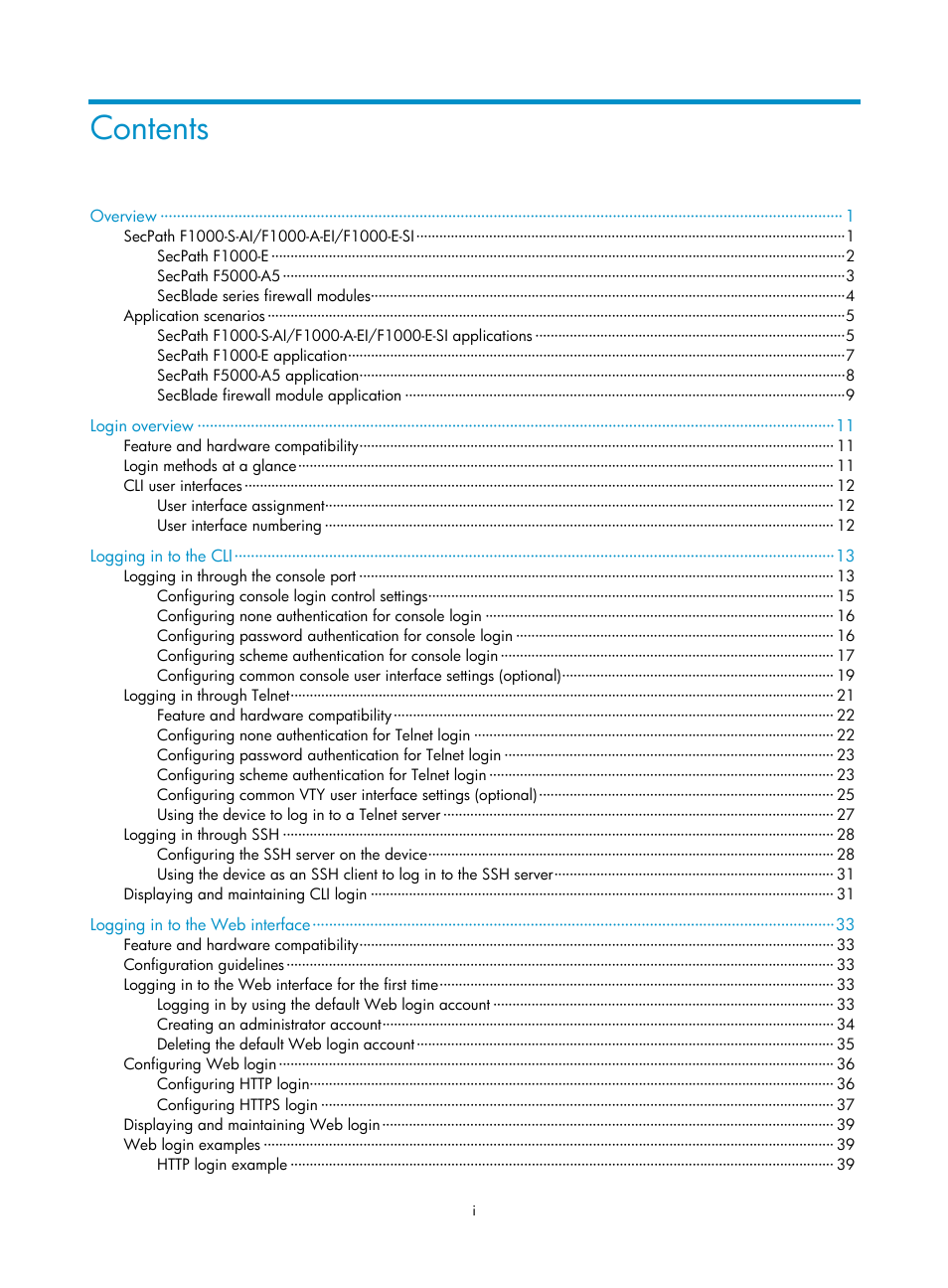 H3C Technologies H3C SecPath F1000-E User Manual | Page 6 / 126