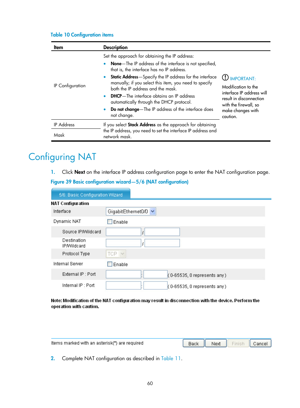 Configuring nat | H3C Technologies H3C SecPath F1000-E User Manual | Page 68 / 126