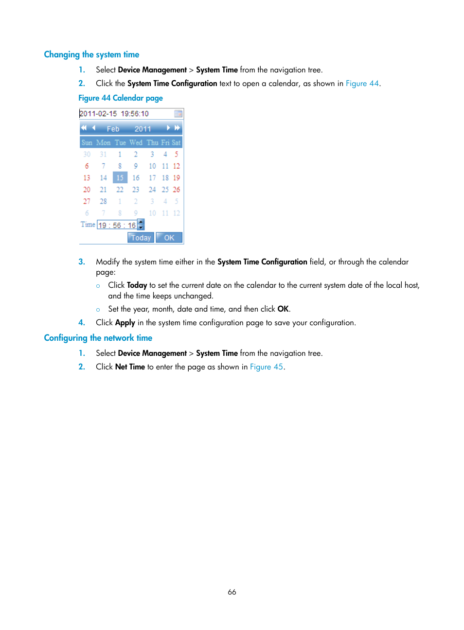 Changing the system time, Configuring the network time | H3C Technologies H3C SecPath F1000-E User Manual | Page 74 / 126