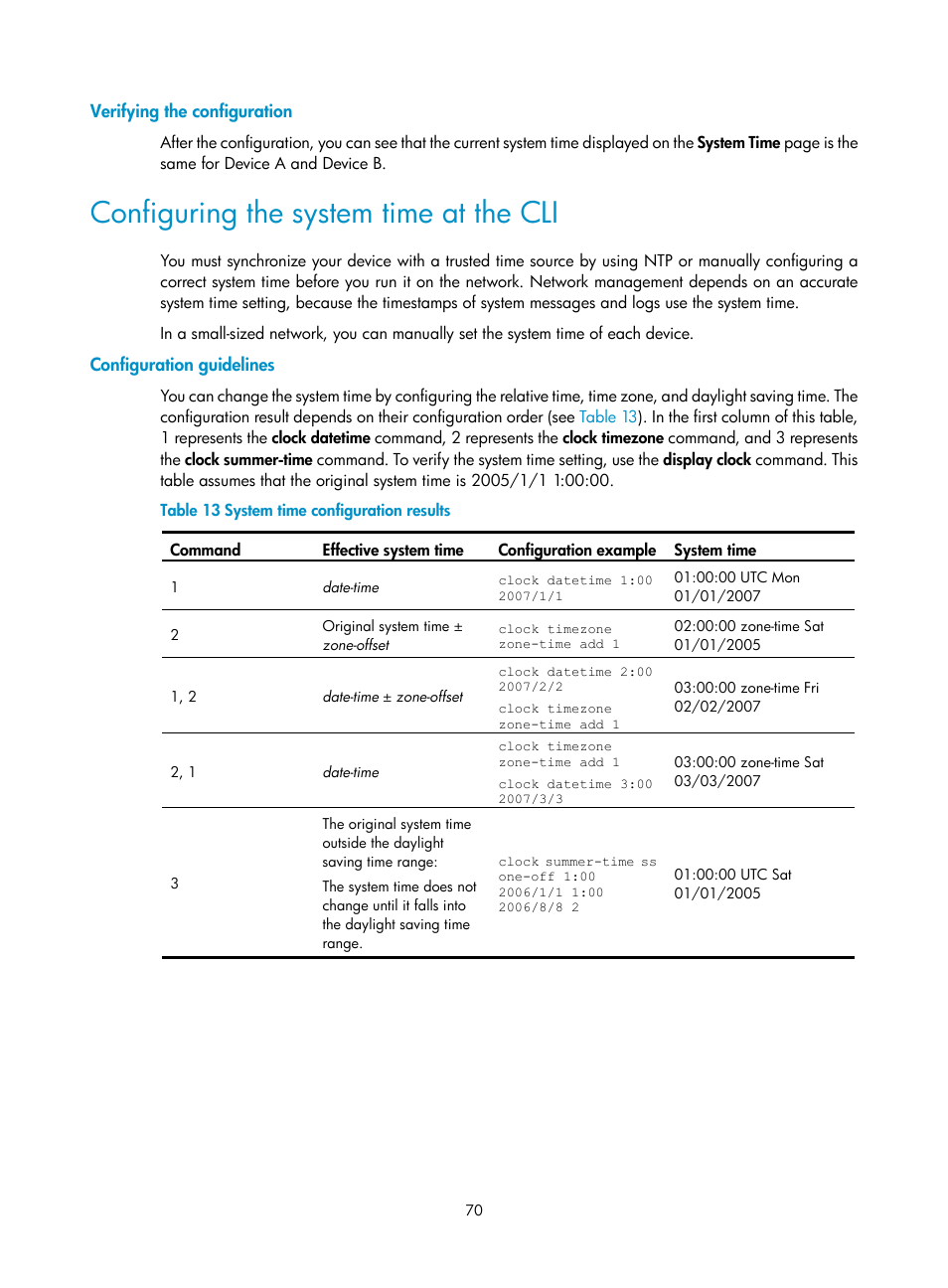 Verifying the configuration, Configuring the system time at the cli, Configuration guidelines | H3C Technologies H3C SecPath F1000-E User Manual | Page 78 / 126