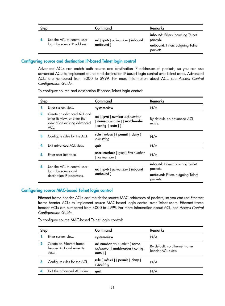 Configuring source mac-based telnet login control | H3C Technologies H3C SecPath F1000-E User Manual | Page 99 / 126