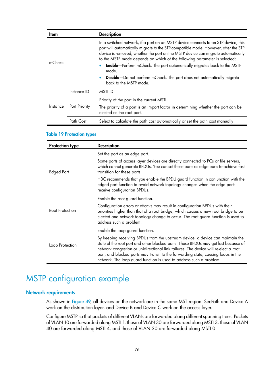 Mstp configuration example, Network requirements | H3C Technologies H3C SecPath F1000-E User Manual | Page 101 / 967