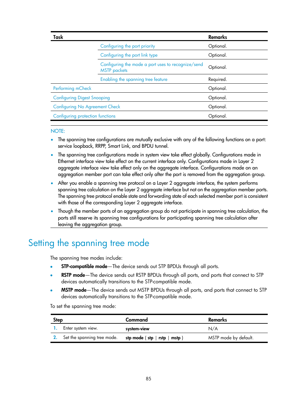 Setting the spanning tree mode | H3C Technologies H3C SecPath F1000-E User Manual | Page 110 / 967