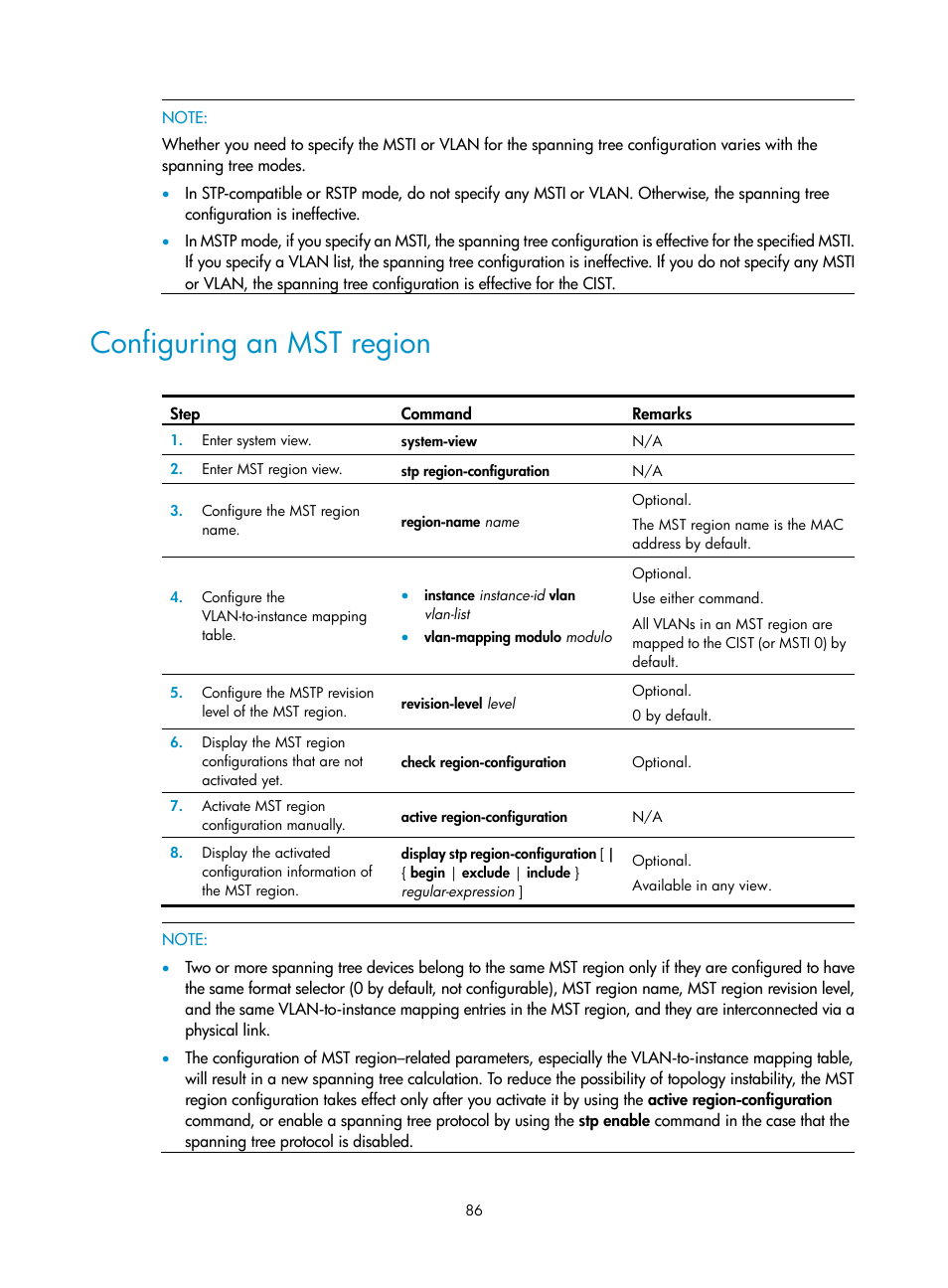 Configuring an mst region | H3C Technologies H3C SecPath F1000-E User Manual | Page 111 / 967