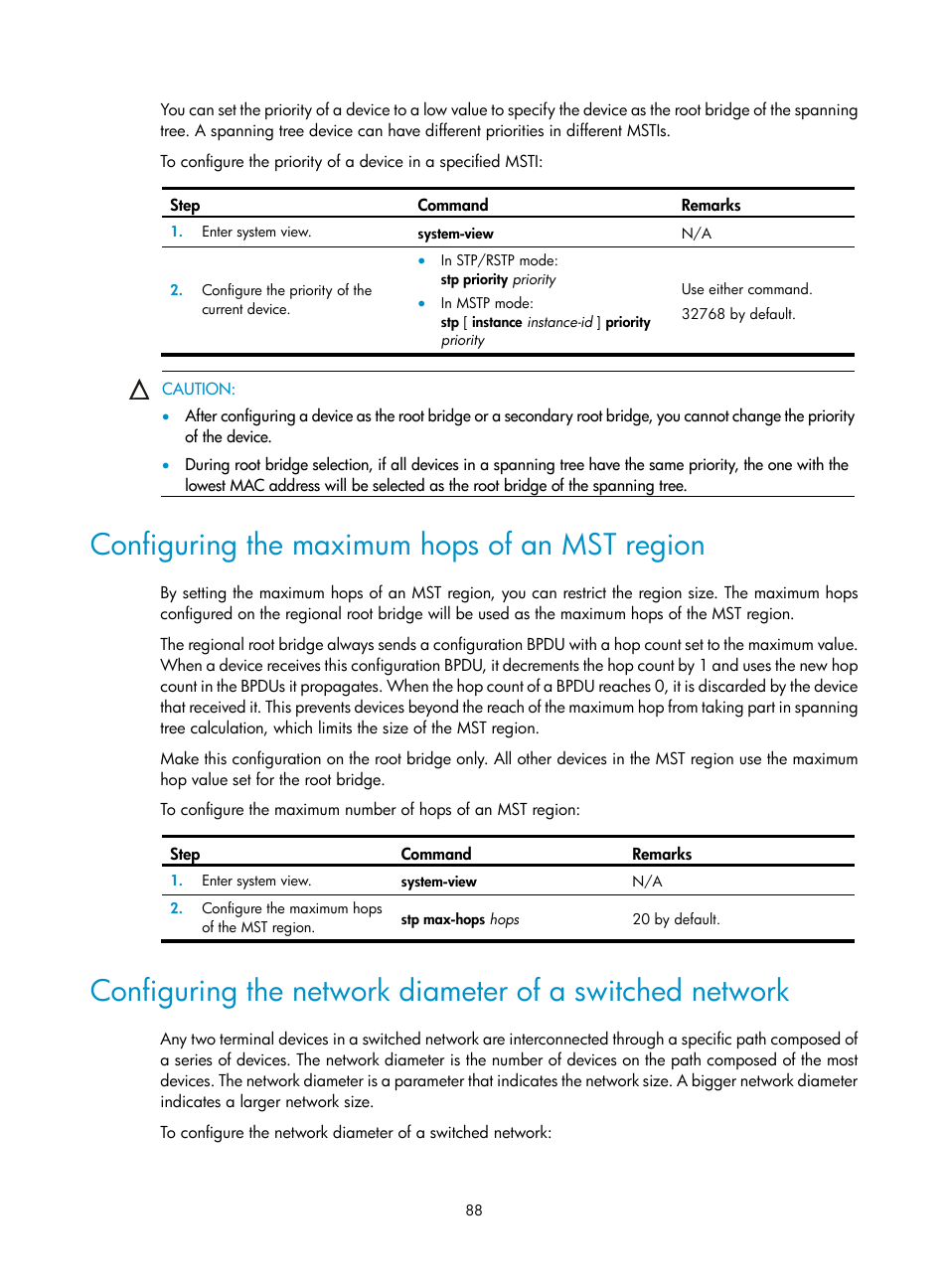 Configuring the maximum hops of an mst region | H3C Technologies H3C SecPath F1000-E User Manual | Page 113 / 967