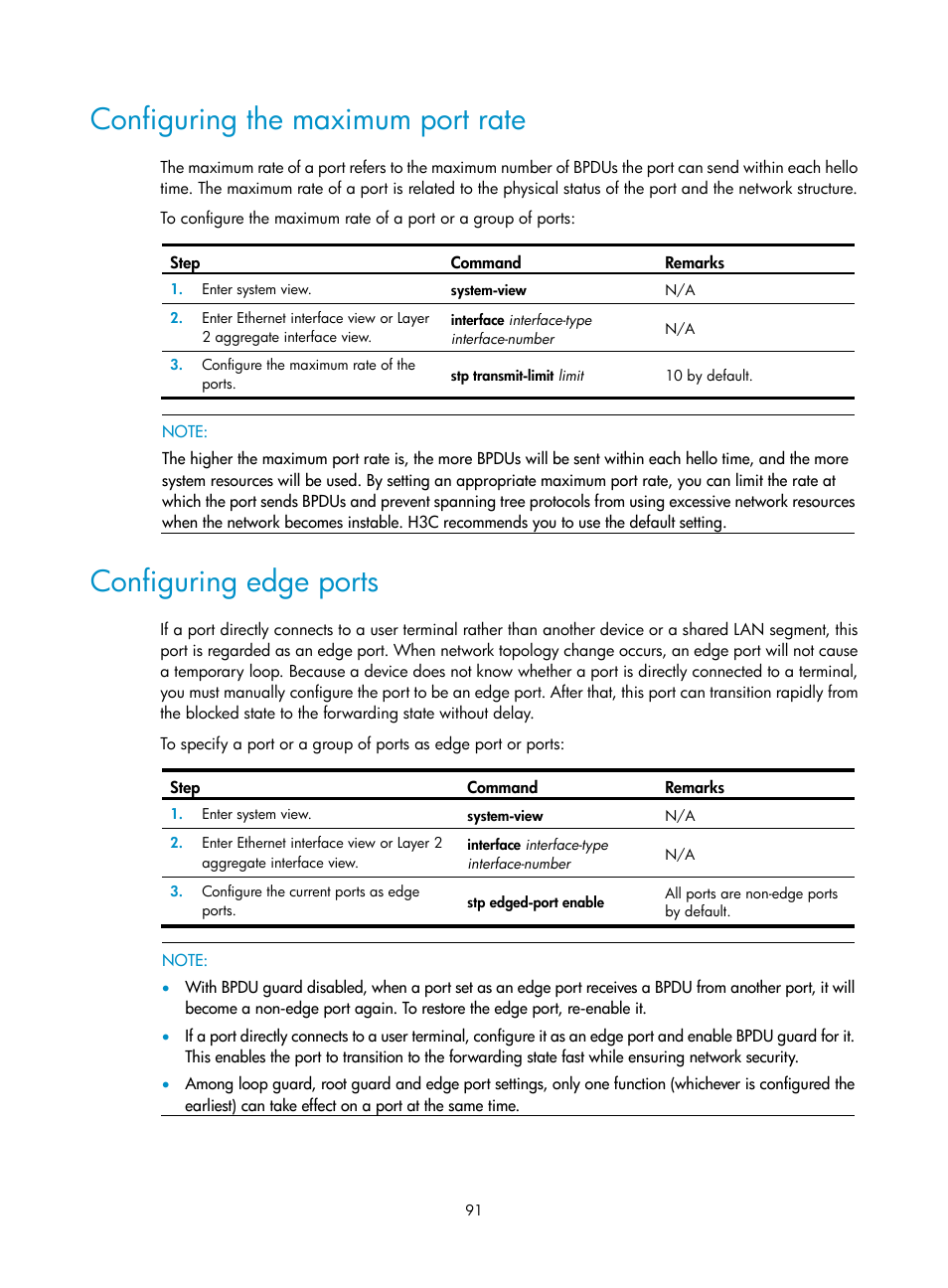 Configuring the maximum port rate, Configuring edge ports | H3C Technologies H3C SecPath F1000-E User Manual | Page 116 / 967