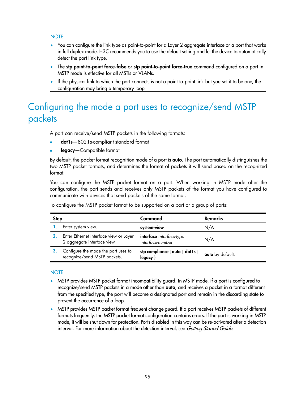 Configuring the mode a port uses to recognize/send, Mstp packets | H3C Technologies H3C SecPath F1000-E User Manual | Page 120 / 967