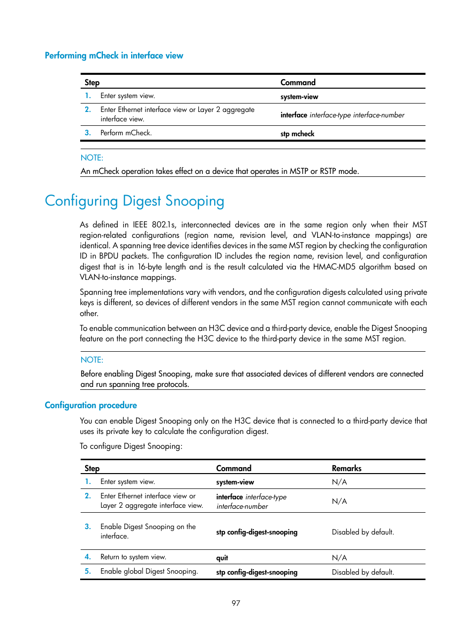 Performing mcheck in interface view, Configuring digest snooping, Configuration procedure | H3C Technologies H3C SecPath F1000-E User Manual | Page 122 / 967