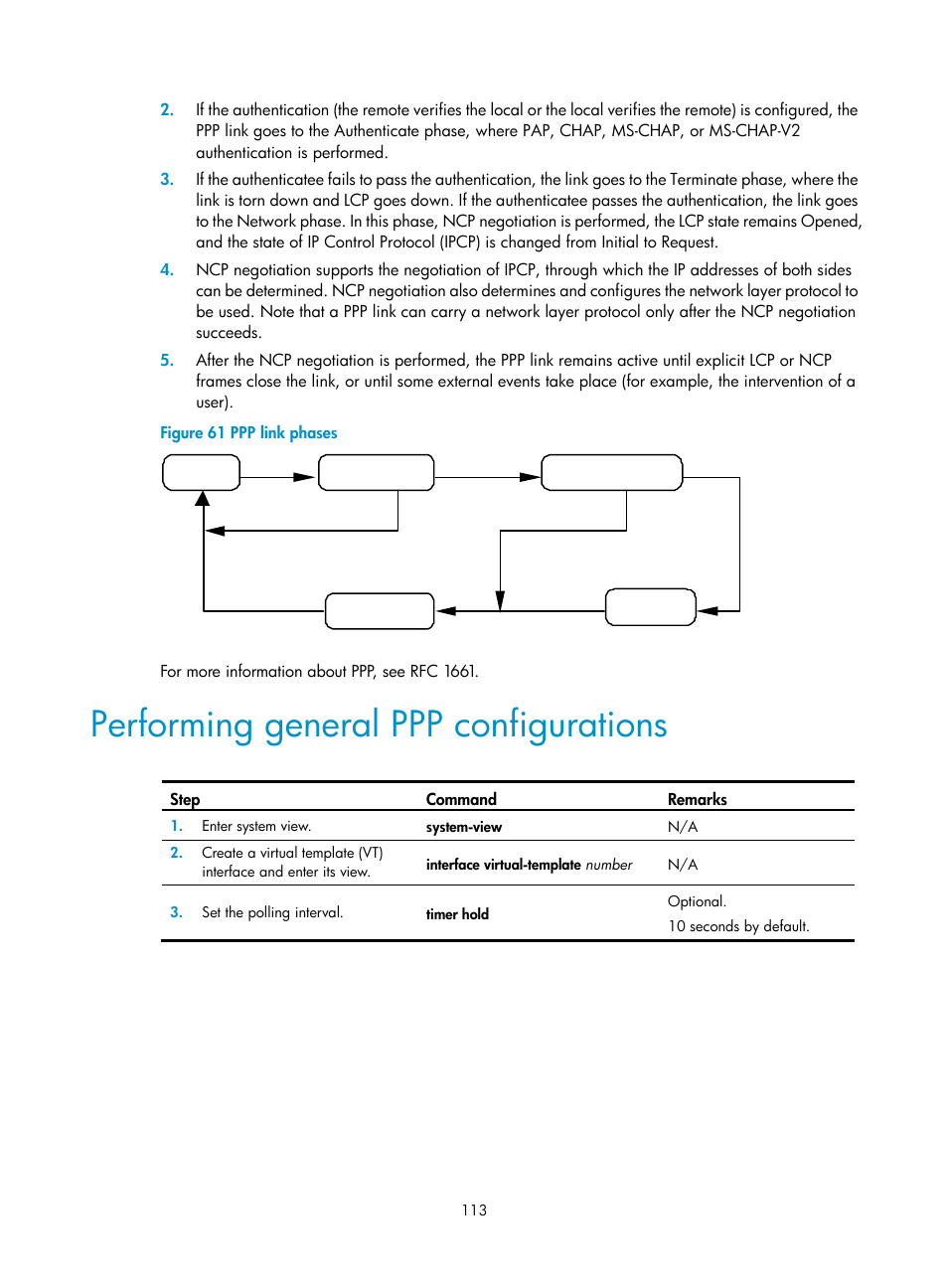 Performing general ppp configurations | H3C Technologies H3C SecPath F1000-E User Manual | Page 138 / 967