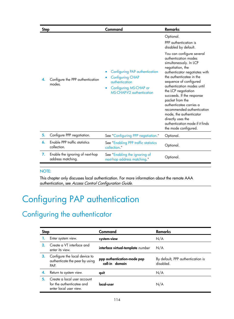 Configuring pap authentication, Configuring the authenticator | H3C Technologies H3C SecPath F1000-E User Manual | Page 139 / 967