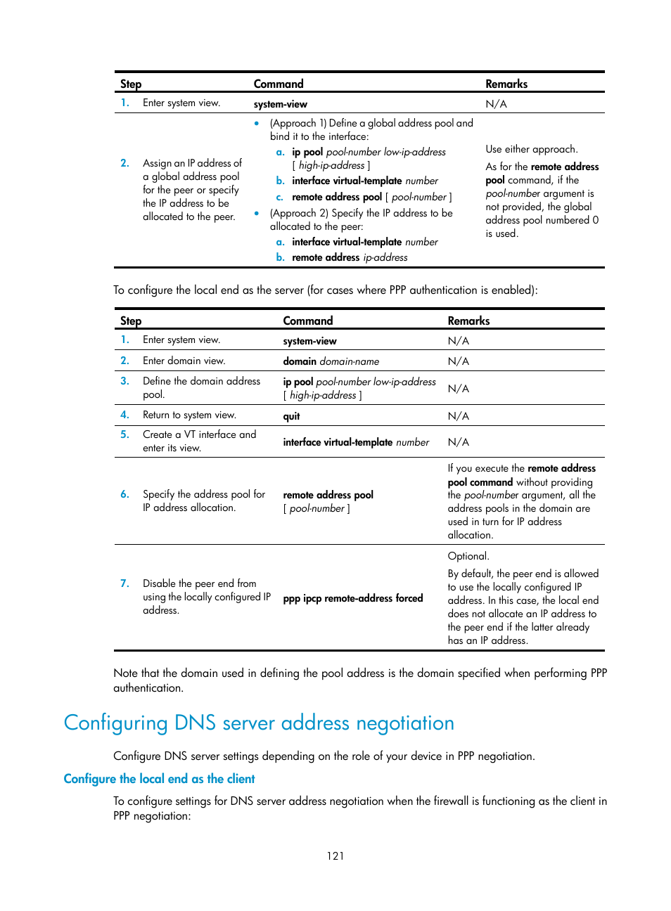 Configuring dns server address negotiation, Configure the local end as the client | H3C Technologies H3C SecPath F1000-E User Manual | Page 146 / 967