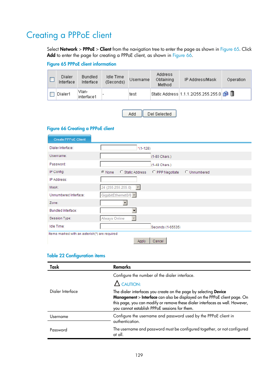 Creating a pppoe client | H3C Technologies H3C SecPath F1000-E User Manual | Page 154 / 967